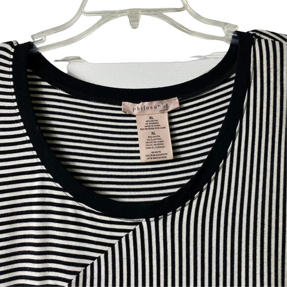 Philosophy Black and White Stripe Long Sleeve Asymmetrical Tunic‎ Top XL (2551) - Picture 5 of 6